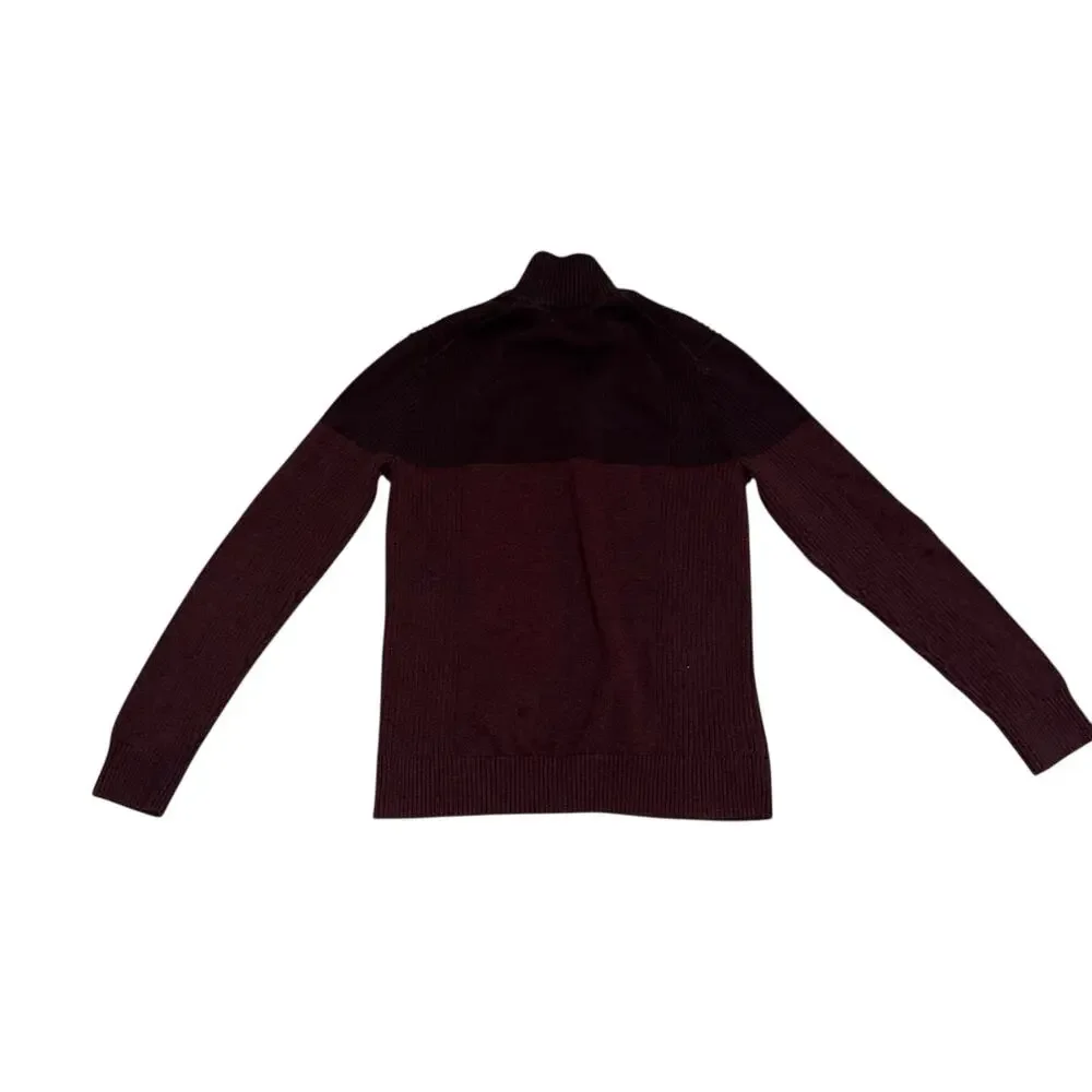 Calvin Klein Mens 1/4 Zip Knit Mock Neck Colorblock Sweater Burgundy Size Small